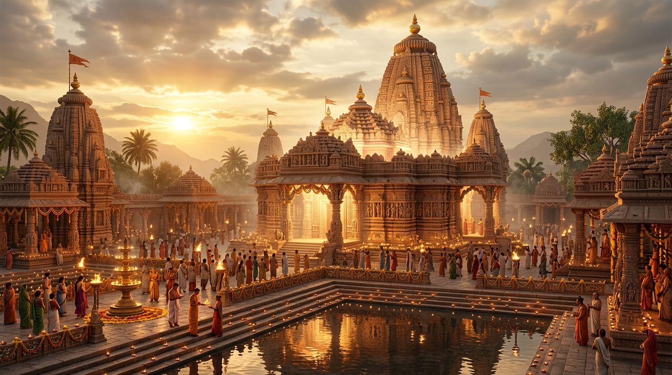 Majestic Ancient Hindu Temple at Golden Hour